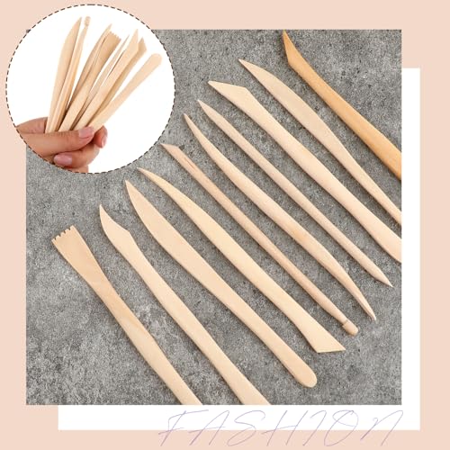 Giantree 10 Pcs Wooden Clay Sculpting Tool, 6'' Double-Ended Ceramic Wooden Clay Modeling Sculpture Tool Polymer Pottery Dough Modeling Tools Kit for Cutting Soap Carving Detailing and Smoothing