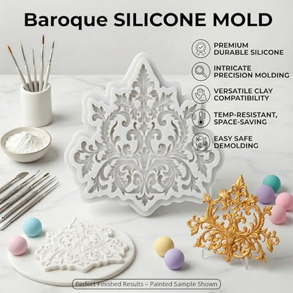 Baroque Polymer Clay Mold Curlicues Scroll Lace Silicone Molds | Jewelry Making Epoxy Resin Casting Air Dry Polymer Clay Craft - color: Style D