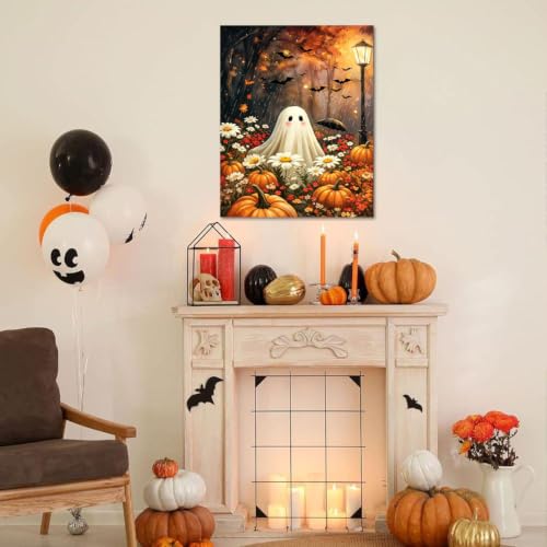 WULINHUAFA Halloween Paint by Numbers Adults Beginner 16x20 Inch | Ghost Adult Paint by Number Kits, DIY Acrylic Oil Easy Painting by Numbers for Gifts Home Wall Decor Without Frame - color: Pumpkin Ghost