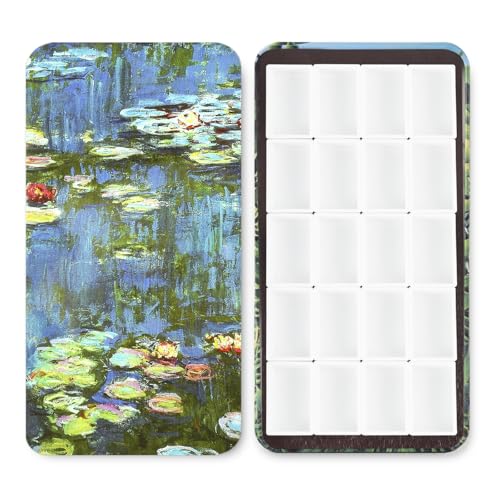 20Pcs Full Pans Watercolor Tin Palette Paint Case with Magnetic Stripe | Metal Art Paint Mixing Tray,3ml Empty Full Pans,Portable Empty Paint Box for DIY Watercolor Oils Acrylics Drawing,Youhua Pond - color: Oil Painting Pond