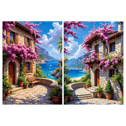 YOYA 2 Pack 5D Landscape Diamond Art Kits for Adults 12x16 Inch | Full Drill Diamond Painting Kits, Flower House Theme, Round Drill, HD Canvas, Fun, Relax, Gem Art for Home Wall Decor, Gifts - color: Flower House 039