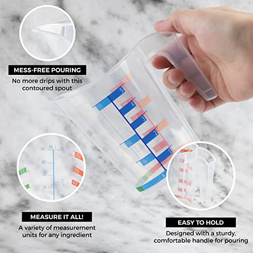 Tribello Measuring Cup Set 1 Cup and 1 Quart Plastic, With Easy To Read Measurements - BPA Free - 16oz & 32oz Liquid Measuring Cup - Spout Top for Pouring