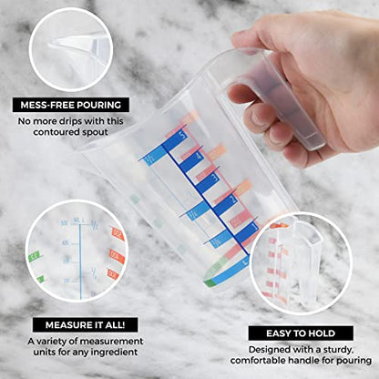 Tribello Measuring Cup Set 1 Cup and 1 Quart Plastic, With Easy To Read Measurements - BPA Free - 16oz & 32oz Liquid Measuring Cup - Spout Top for Pouring