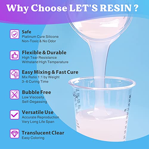 LET'S RESIN Silicone Mold Making Kit-Translucent Silicone Rubber 20oz | Non-Toxic Platinum Liquid Silicone-Super Elastic Molding Silicon-Ideal for 3D Mould,Resin Molds,Silicone Molds-4H Fast Cure - size: 20.46 oz