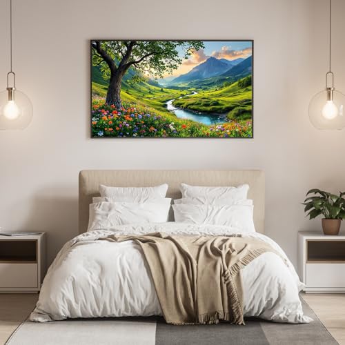DDGEMART 5D Diamond Painting Kit for Adults, Full Drill Mountain Valley River Nature Landscape Art for Paints, Large Horizontal 28x16 inch - color: Mountain Valley