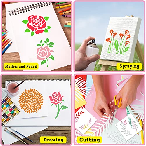 80 Pcs 3 x 3 Inch Stencils for Painting on Wood, Reusable Flower Butterfly Bird Bee Plastic Stencils DIY Craft Paint Template Set for Wall Home Decor - style: Flower