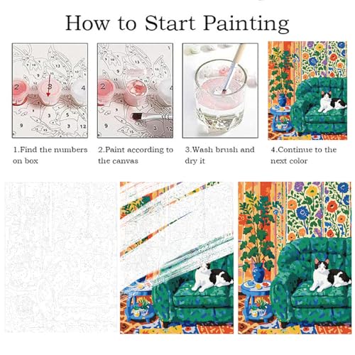 ZRIZQ Paint by Numbers Kit for Adults Beginner Animal,Cat,16x20 | Full set with wooden brushes,rolled canvas,rich paints.Calming activity.Beginner friendly.Just open and paint. - color: 16"X20"Rolled Canvas(Frameless)-Cat 2