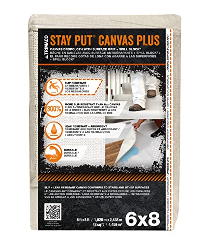 Trimaco 04329 Slip Resistant Dropcloth Stay Put Canvas Plus Drop Cloth, 6-feet x 8-feet, Cranberry - size: 6-feet x 8-feet