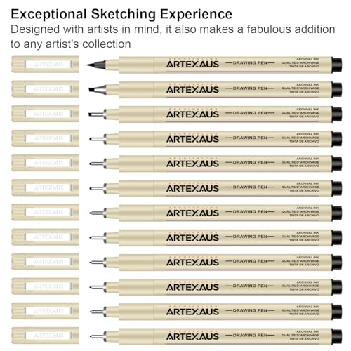 Micro Fineliner Drawing Art Pens, 12 Assorted Sizes, Waterproof Archival Ink, Art Supplies for Adults Sketching, Calligraphy, Technical Illustrators.