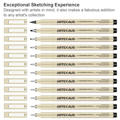 Micro Fineliner Drawing Art Pens, 12 Assorted Sizes, Waterproof Archival Ink, Art Supplies for Adults Sketching, Calligraphy, Technical Illustrators.