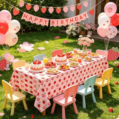 4 Pack Pink Strawberry Tablecloth Strawberry Table Clothes Berry Tablecloth Berry Table Covers Fruit Birthday Party Table Cover for Summer Beach Pool Party Supply 51 x 86 Inch