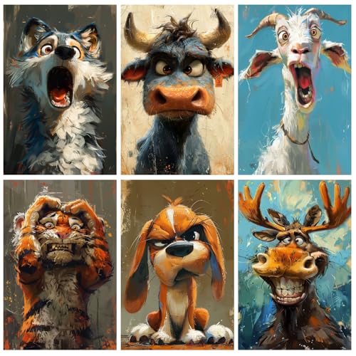 Canrichshop 6-Pack Animals Paint by Numbers Kit for Adults Frameless,Funny DIY Adult Oil Painting Kits on Canvas,Easy Acrylic Paint by Number Beginners for Home Decor 9.8x13.8 Inch - color: MT22596~MT22601