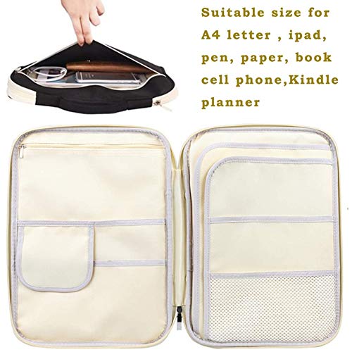JAKAGO A4 Travel Portfolio Multifunctional Document Organizer Zippered Case for Office Supplies (Black) - color: Black