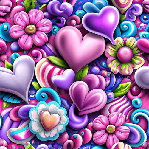 Heart Diamond Art Kits for Adults, Love Flowers Mother's Day DIY Full Drill Diamond Painting Kits for Beginners, 5D Flower Gem Art Crafts for Adults, Home Wall Decor 12x12 inch Floral for Mother - color: 25-06 Pink flowers Heart