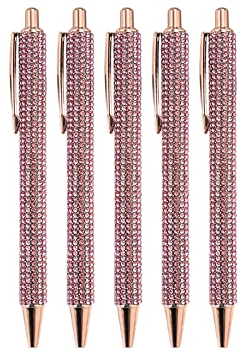 Gullor Click Ballpoint Pens, Diamond-encrusted Ball Pens, Black Ink Medium Point 1mm, for Office Supplies Gift Wedding Birthday - color: Pink, style: 5 Pieces