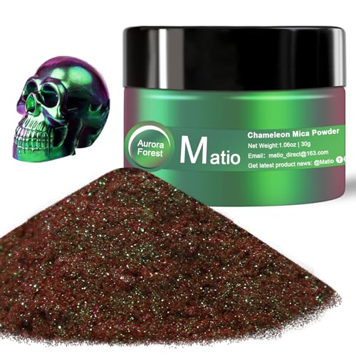 Matio Chameleon Mica Powder, 1.06oz/ 30g Aurora Forest Chrome Nail Powder | Pearlescent Effect Color Shift Pigment for Resin Craft, Soap Candle Dye, Nail Art,Bath Bomb, Paint, Slime Pigment - color: C-Aurora Forest
