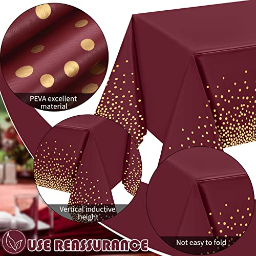 Tegeme 12 Pcs Maroon, Gold Plastic Tablecloths Burgundy Table Cloths Party - color: Wine Red, Gold