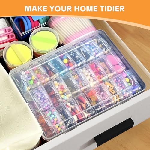 31 Clear Bead Storage Boxes with Hinged Lids | Ideal for Beads, Diamonds and Small Parts; Stackable Design for Easy Access; Snap-On Lids Keep Items Dust-Free & Organized