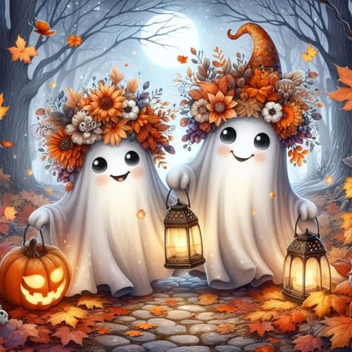 TYPUSOK Halloween Diamond Art Kits for Adults,Round Full Drill 5D Diamond Painting Kits for Beginners,Ghost DIY Diamond Dots Pictures Gem Art Kit,Home Wall Decor 13.78x13.78in - color: Halloween-2