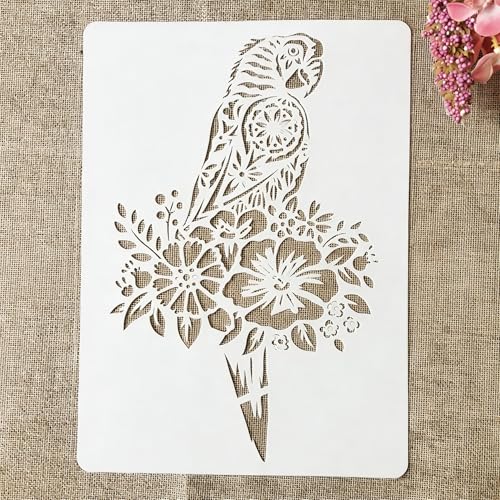 TIAMECH A4 Reusable Mandala Parrot Stencil for Painting - style: Mandala Parrot