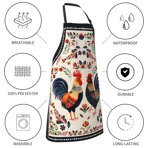 Funny Apron Polyester Grooming Aprons with Pocket for Cooking Kitchen Grilling Adults - color: Retro Chicken Multi