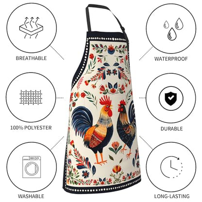 Funny Apron Polyester Grooming Aprons with Pocket for Cooking Kitchen Grilling Adults - color: Retro Chicken Multi
