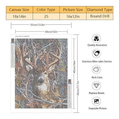 TISHIRON Deer Diamond Art Kits for Adults, 5D Round Full Drill Arts 12"x16"