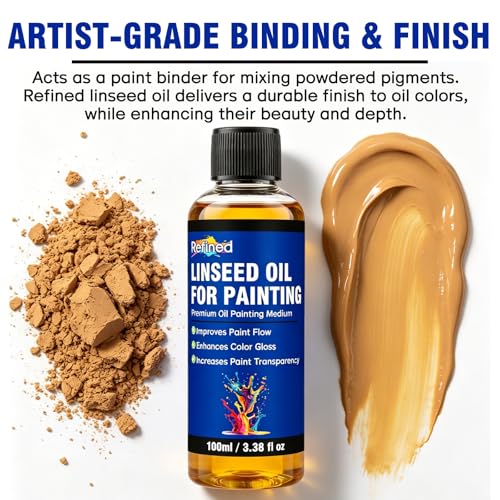 Linseed Oil for Painting 100ml, Refined Linseed Oil, Oil Paint Medium and Thinner for Artists, Improves Flow and Blending, Ideal for Glazing, Enhances Transparency and Gloss Finish - size: 3.38 Fl Oz (Pack of 1)