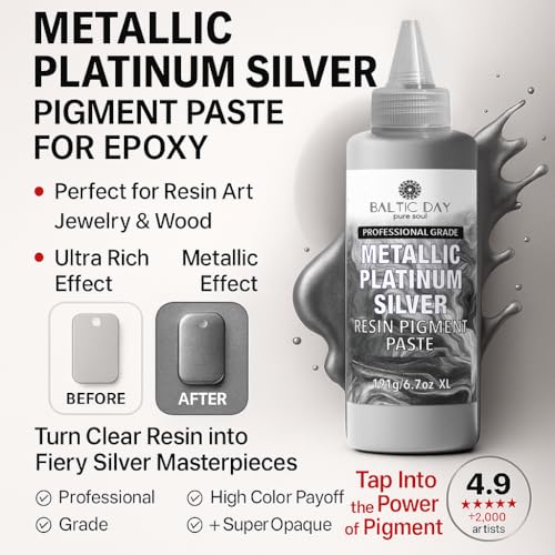 BALTIC DAY Metallic Platinum Silver Epoxy Resin Pigment Paste XL (191g/6.7oz) – Opaque Epoxy Dye & High Concentration Coloring Paste, Mica Powder Alternative for Resin Art, Jewelry, Tumblers - color: Metallic Platinum Silver XL