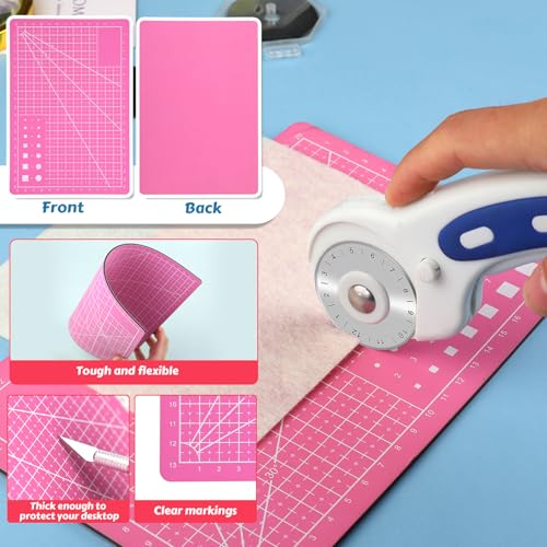 ZMAAGG Rotary Cutter Set, 5PCS 45mm Fabric Cutter, A5 Cutting Mat