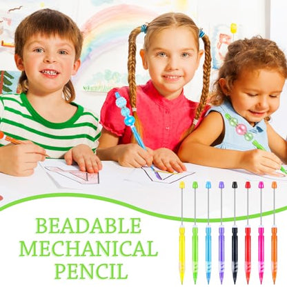 64 Pcs Beadable Mechanical Pencil Back to School Pens Mini Drawing Beadable Pencil Pencils with Silicone Hand Guard for Writing Drawing Sketching DIY Crafting