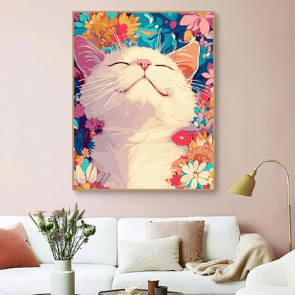 ZRIZQ Paint by Numbers Kit for Adults Beginner,Cat Sleeping Flowers,16x20 | Full set with wooden brushes,rolled canvas,rich paints.Calming activity.Beginner friendly.Just open and paint. - color: 16"X20"Rolled Canvas(Frameless)-Cat 17