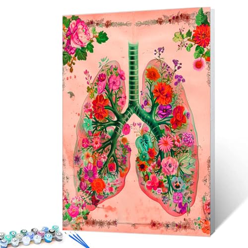 Aihonmin Vintage Lung Anatom Paint by Number for Adults, Medical Wall Decor, Unique Gift for Nurse Doctor Respiratory Therapist, Clinic Bedroom Wellness Without Framed Room 16x20 inch - color: Organs-04, size: 16''x20''(Frameless)