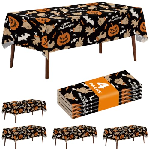 4 Pack Halloween Tablecloth,54" x 108" Pumpkin Hand Rectangular Plastic Table Cloth Large Size Halloween Table Covers for Home Decor Halloween Party Decorations - color: Halloween Pumpkin