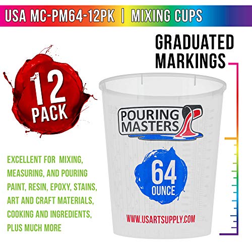 Pouring Masters 64 Ounce (2000ml) Graduated Plastic Mixing Cups (Box of 12) - size: 64-Ounce - Cup