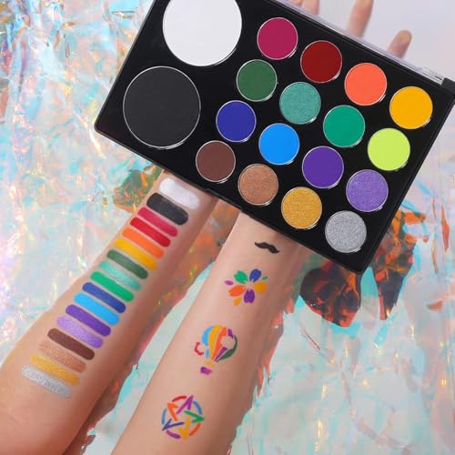 UCANBE Face & Body Paint, Water Activated SFX Makeup Palette - Extra Large White & Black Pan, Professional 18 Color Safe Non Toxic Art Painting Kit for Halloween, Cosplay, Parties, Theater & Stage - color: Planetoid Palette