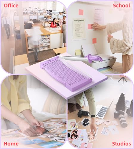 Firbon 12" Guillotine Paper Cutter with Hidden Ruler, Compact Paper Trimmer | 12-Sheet Capacity | Purple | Dual Scales | Paper, Cardstock & Photo Trimming | Scrapbooking Craft | Office, Home & Studio Use - color: Purple