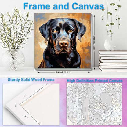 Artunion Framed Paint by Numbers Kit for Adults Beginners & Kids Ages 8-12, Labrador Retriever Dog Paint by Number with Frame, Black Lab Dog Paint by Numbers Kit on Canvas 10 * 10 Inch Without Easel - color: ZXT-235-F