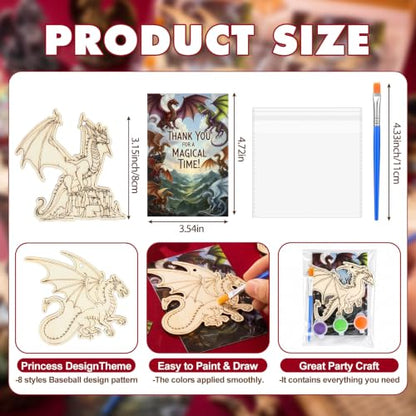 Saypacck 24 Pcs Party Favors Wooden Painting Craft Kits Birthday Party Supplies with Organza Bag for Goodie Bags Fillers Adult Thank You Gifts(Dragon) - style: Dragon