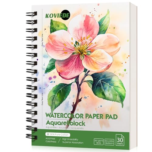 KOVIEDE 100% Cotton Watercolor Paper Pad 5.5"x8.5" 30 Sheets - color: Floral-Green, size: 5.5“x8.5"
