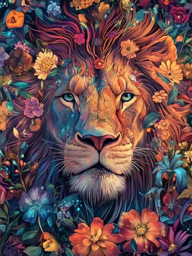 Lion DIY Diamond Art Kits for Adults, Animal 5D Diamond Painting Kits | Gem Painting, Dimond Art Paintings Kit, Full Drill Diamond Dot for Home Wall Decor 12 X 16 Inch - color: CM080