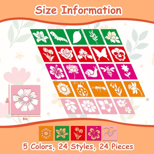 24 Pcs Stencils for Kids Spring Themed Outside Sidewalk Chalk Stencils 8" - size: Spring 8 Inch