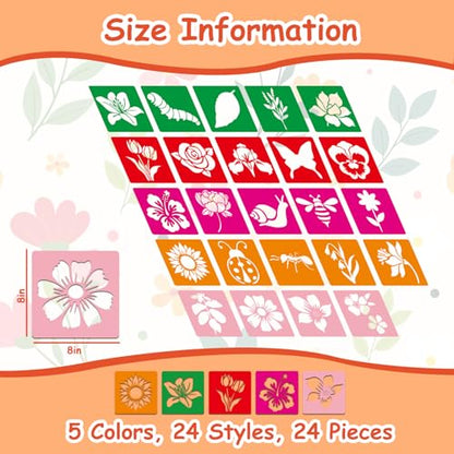 24 Pcs Stencils for Kids Spring Themed Outside Sidewalk Chalk Stencils 8" - size: Spring 8 Inch