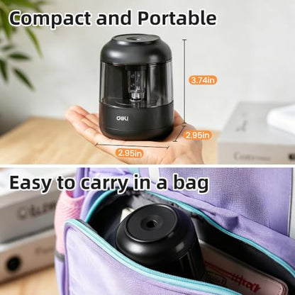 deli Electric Pencil Sharpener, Battery Operated, 6.5–8mm for Classroom | Battery Electric Pencil Sharpener, Durable Blade 5000+ Sharpen, Fits 6.5-8mm Pencils Classroom Kids Home - color: Black
