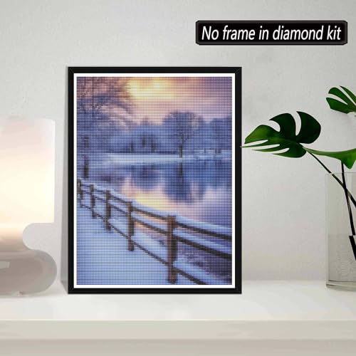 SKRYUIE 5D Diamond Painting A Snowy Scene by Lake Winter Full Drill by Number, DIY Rhinestone Paint with Diamond Art Kits for Adults Set Arts Craft Decorations (12x16inch) - color: Scenery2
