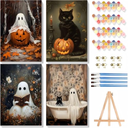 askkqtx 4 Pack Halloween Paint by Numbers Kit for Adults with Frame 8x12 in - color: BKH2584-BKH2585-BKH2586-BKH2587