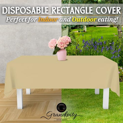 Grandipity Plastic Table Cloth Disposable 12 Pack 54” x 108” Rectangle | Beige Plastic table covers, durable disposable tablecloths, fade and tear-resistent table cover for party, event - color: Beige, size: 54in. x 108in. Rectangle