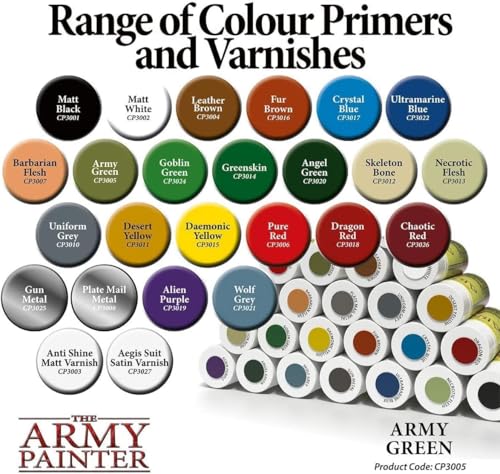 The Army Painter, Colour Primer Army Green, 400 ml acrylic spray | Spray Paint Basecoat for Miniature Model Undercoat Priming, Plastic Wargames, DnD & Warhammer - color: Army Green