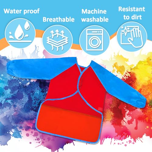 Zkptops Kid Art Smocks Waterproof Kids Painting Aprons Toddler Art Smock Kids Paint Smock with Long Sleeve 3 Roomy Pockets for Age 3-7 Years(Red) - color: Y 1 Pack Red
