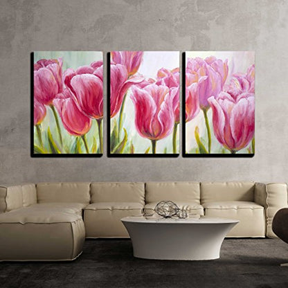 wall26 - 3 Piece Canvas Wall Art - Tulips, Oil Painting on Canvas - Modern Home Art Stretched and Framed Ready to Hang - 16"x24"x3 Panels - color: Artwork - 09, size: 24" x 16" x 3 Panels